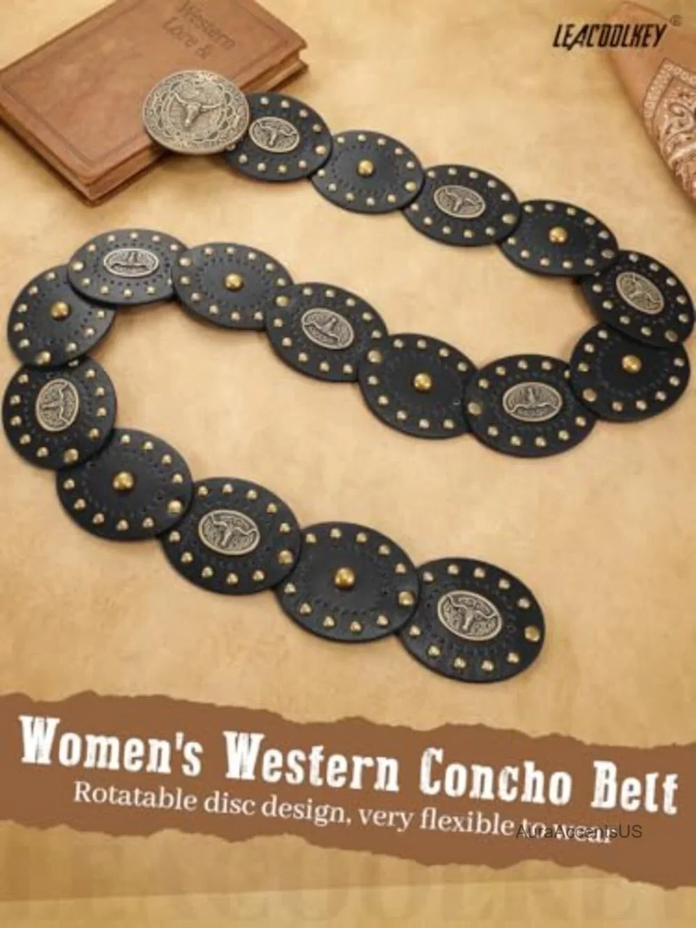 Faux Leather Disc Belt with Rotating Discs - Cowboy Western Concho Belt